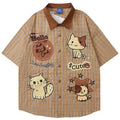 Vintage Cat Plaid Graphic Loose Shirt — styling shot
