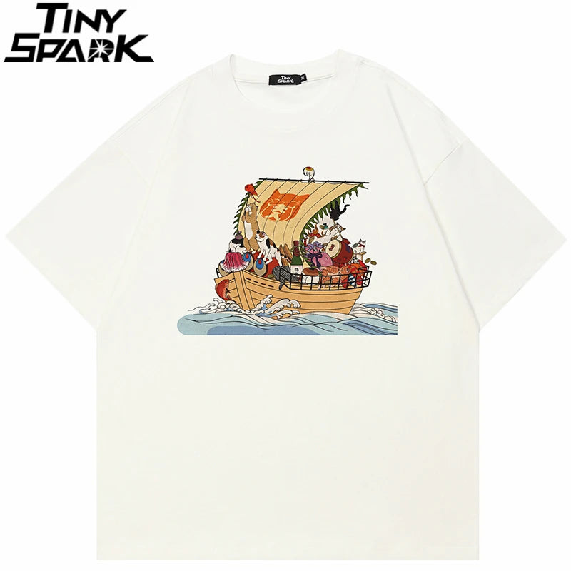 Funny Y2K White Cartoon Graphic T-Shirt — front view