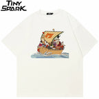 Funny Y2K White Cartoon Graphic T-Shirt — front view
