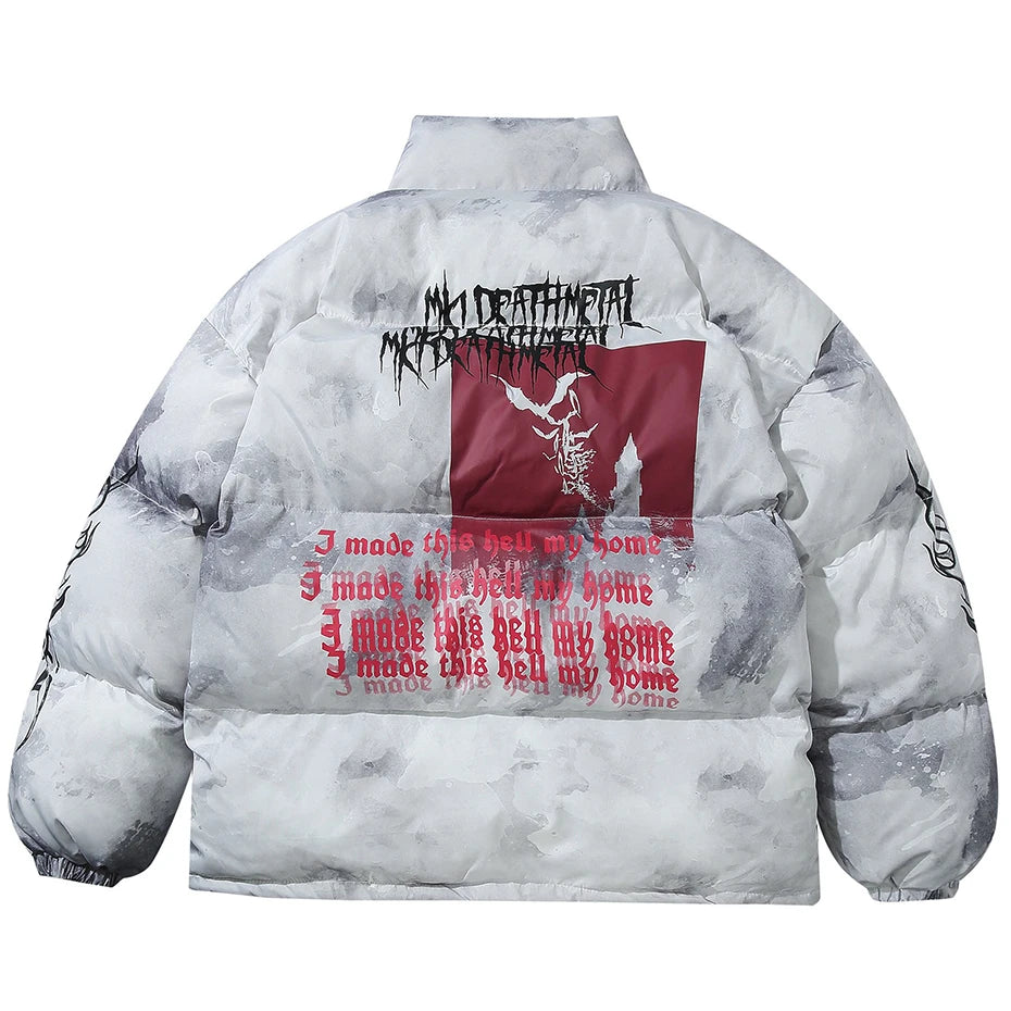 Y2K Letter Tie Dye Padded Oversized Puffer Jacket — back view