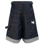 Loose Vintage Blue Wide Leg Denim Shorts — front view