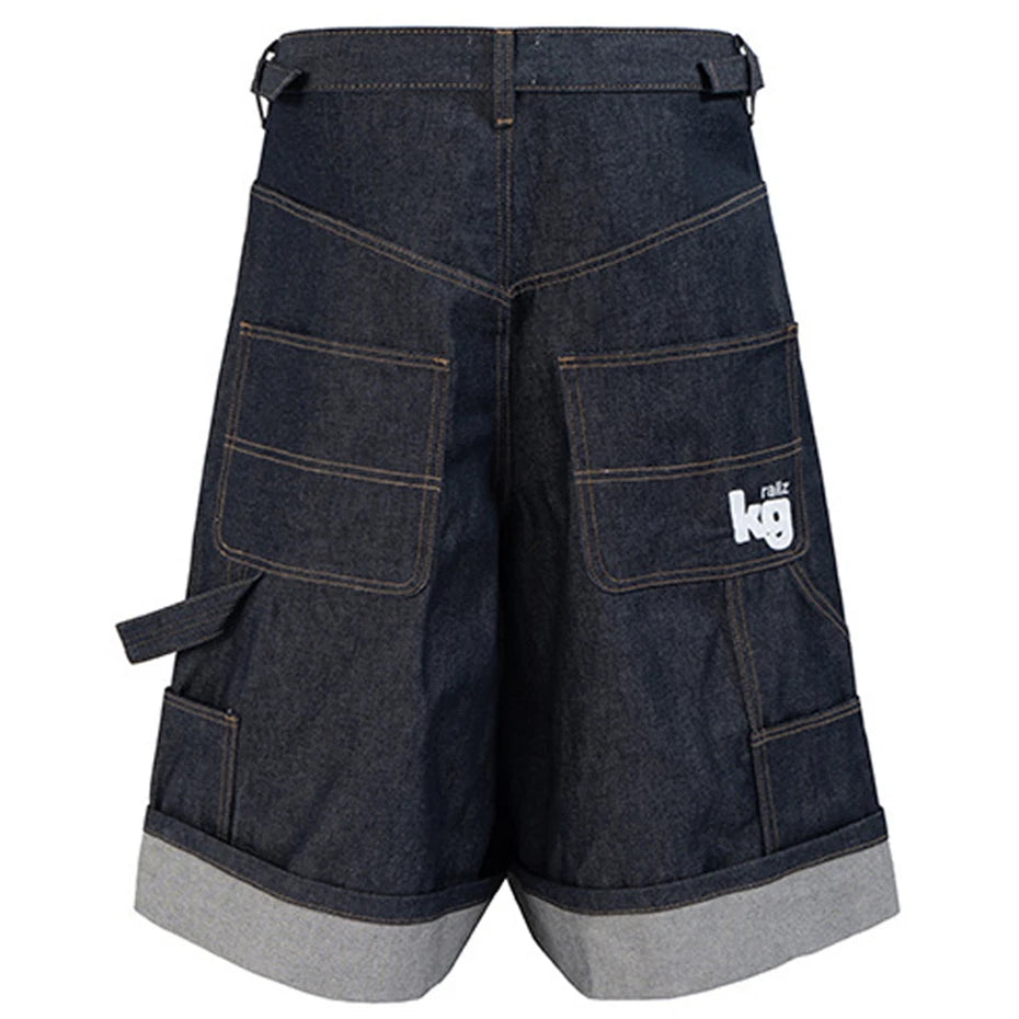 Loose Vintage Blue Wide Leg Denim Shorts — front view