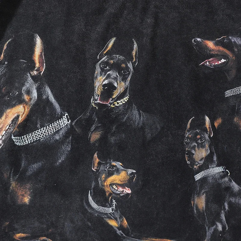 Black Doberman Dog Graphic Loose T-Shirt — fit shot