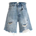 Ripped Loose Denim Shorts — fabric close-up
