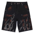 Vintage Fire Rhinestone Graphic Denim Shorts — detail shot