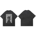 Faded Black Doberman Dog Graphic Oversized T-Shirt — fabric close-up