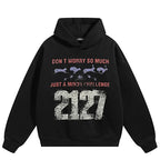 Vintage Black Print Hoodie — fabric close-up