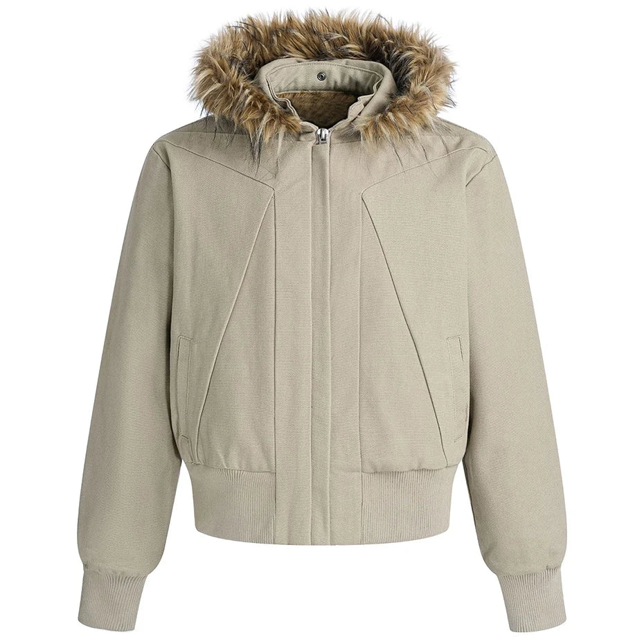 Fleece Vintage Padded Fur Puffer Jacket — back view