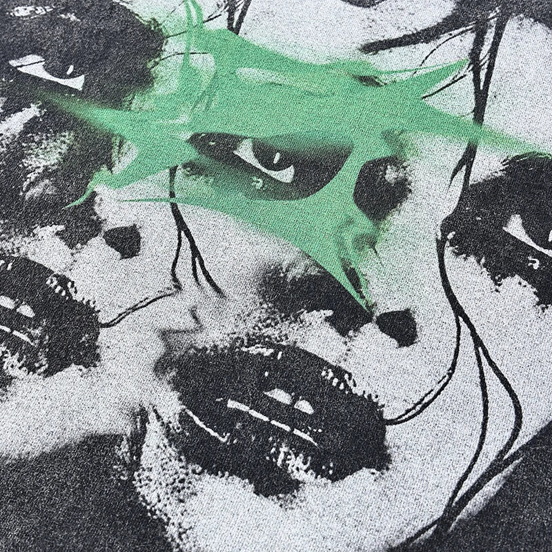 Retro Black Double Faces Washed T-Shirt — detail shot