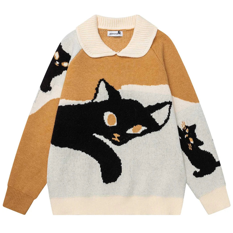 Cat Graphic Knit Oversized Sweater — back view
