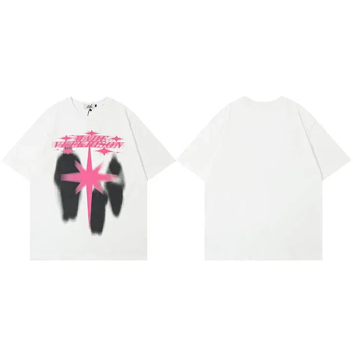Black Star Shadow Graphic Oversized T-Shirt — close-up