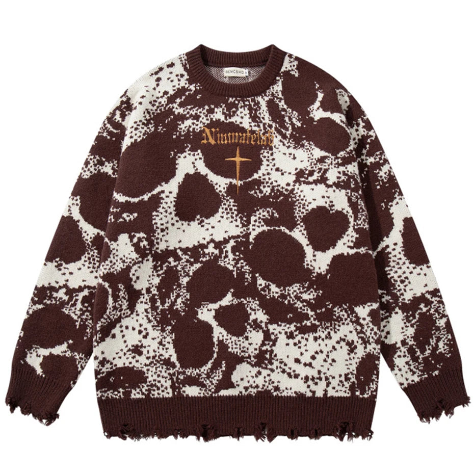 Y2K Vintage Skull Graphic Knit Oversized Sweater — back view