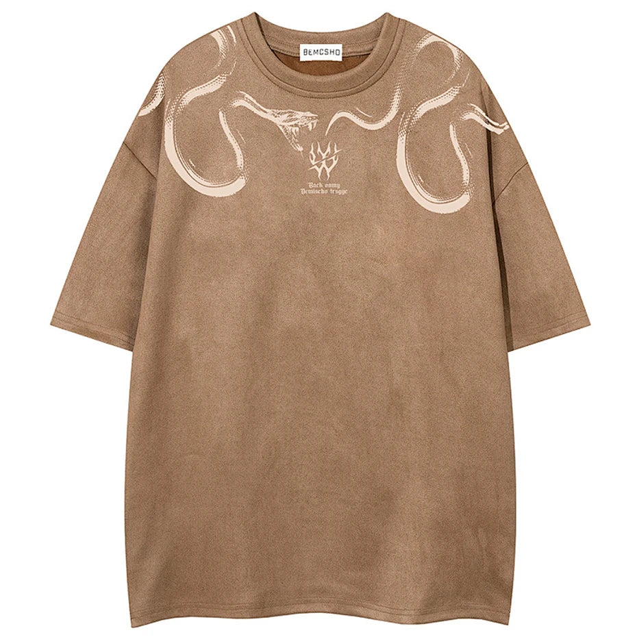 Tshirts Vintage Graphic Suede Oversized T-Shirt — fabric close-up