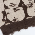 Y2K Face Graphic Knit Oversized Sweater — fabric close-up
