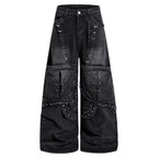 Punk Vintage Patchwork Denim Baggy Jeans — fabric close-up