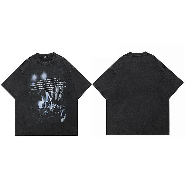 Rock Retro Black Washed T-Shirt — side view
