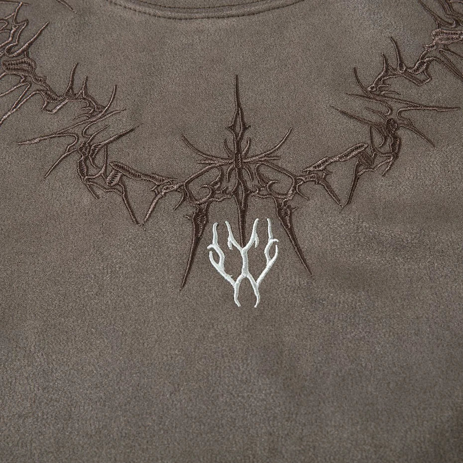 Vintage Embroidered Suede Loose Vest — fit shot