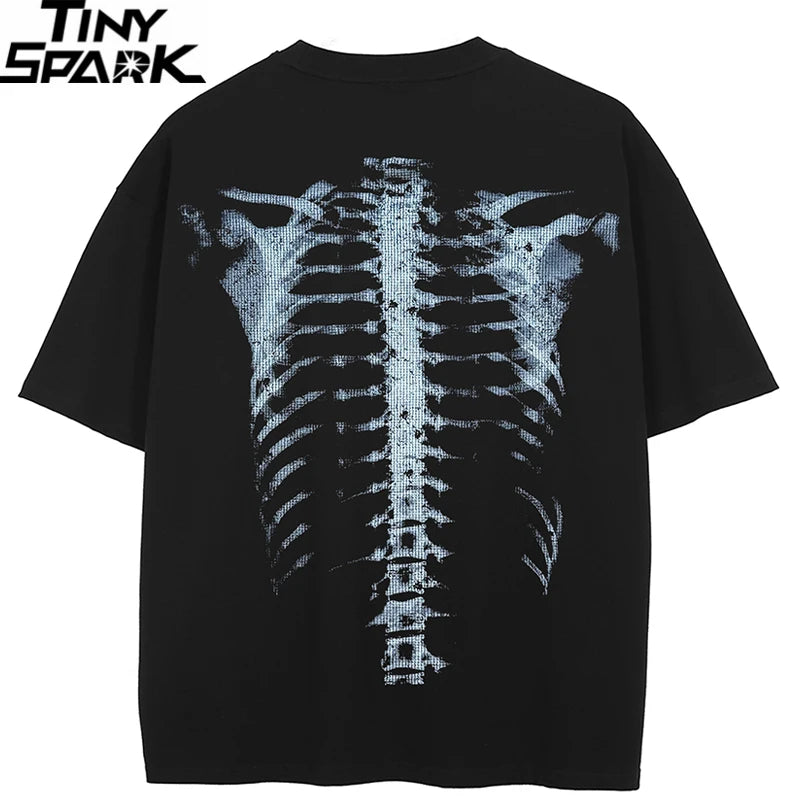 Graphic Black Skeleton Faded T-Shirt — back view