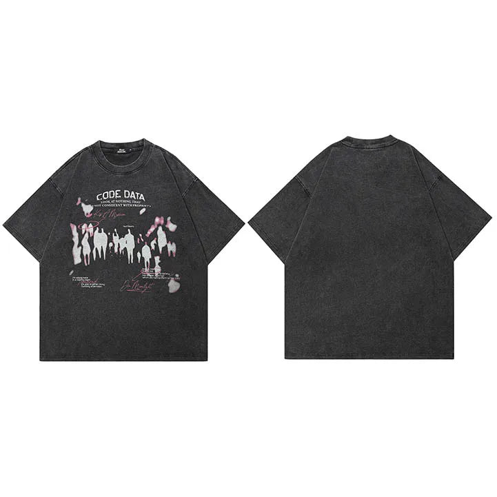 Pink Shadow Graphic Oversized T-Shirt — fabric close-up