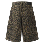 Vintage Leopard Loose Denim Shorts — front view