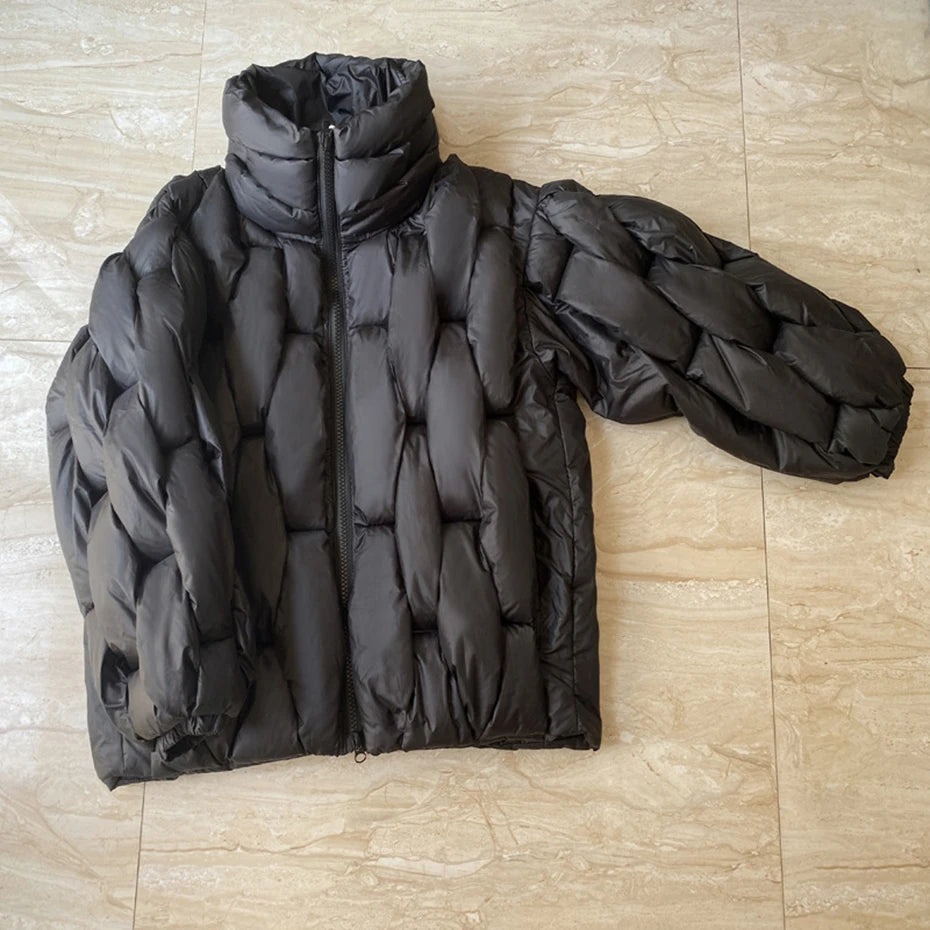 Black Padded Loose Puffer Jacket — styling shot