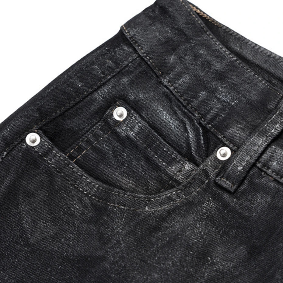 Red Print Denim Flare Jeans — detail shot