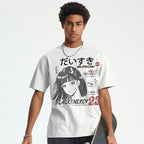 Y2K White Anime Cartoon Graphic T-Shirt — back view