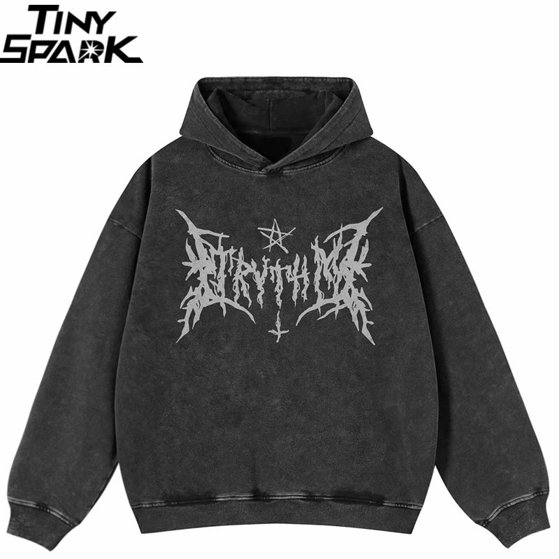 Retro Black Graphic Oversized Hoodie — detail shot