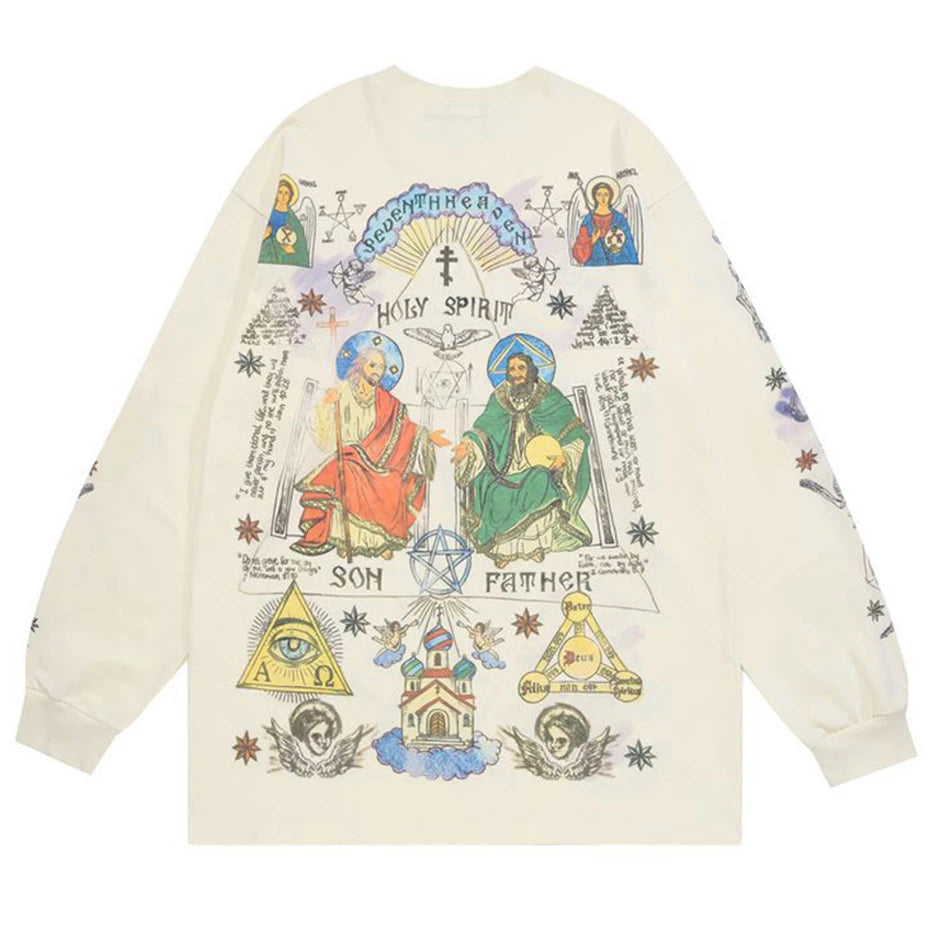 Retro Beige Cross Graphic T-Shirt — front view