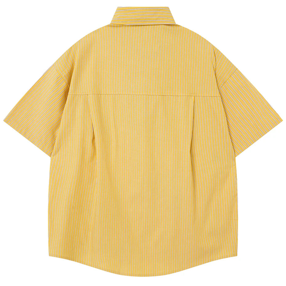 Button Cat Embroidered Loose Shirt — front view