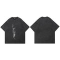 Cotton Black Doberman Dog Graphic Oversized T-Shirt — fabric close-up