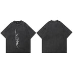 Cotton Black Doberman Dog Graphic Oversized T-Shirt — fabric close-up