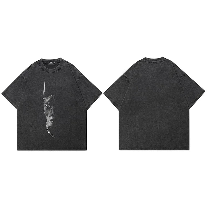 Cotton Black Doberman Dog Graphic Oversized T-Shirt — fabric close-up