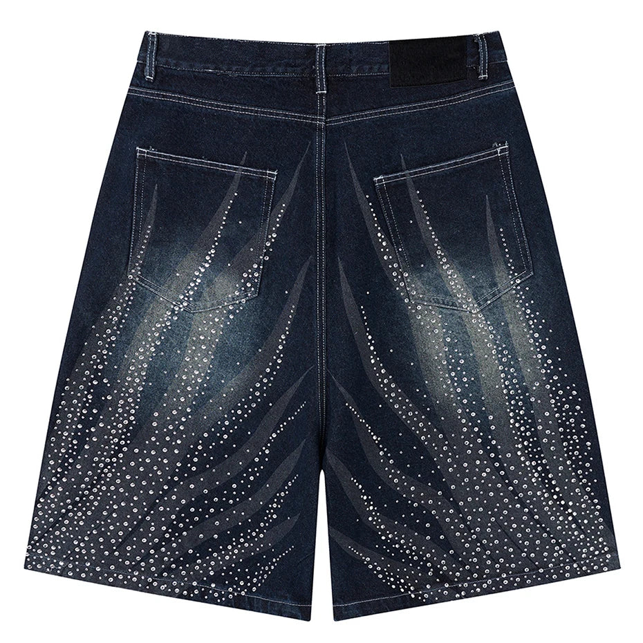 Diamond Rhinestone Denim Shorts — detail shot