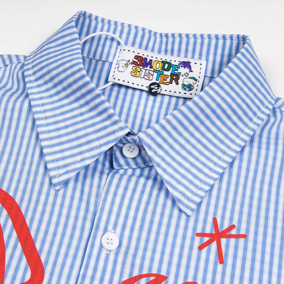 Vintage Dog Striped Graphic Loose Shirt — back view