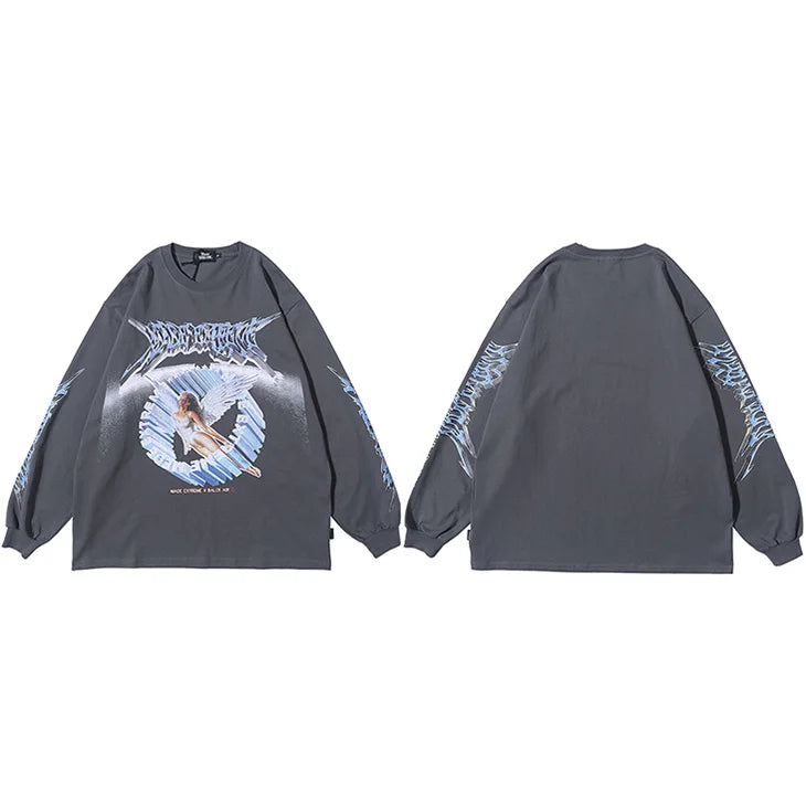Retro Angel Print Loose T-Shirt — flat lay