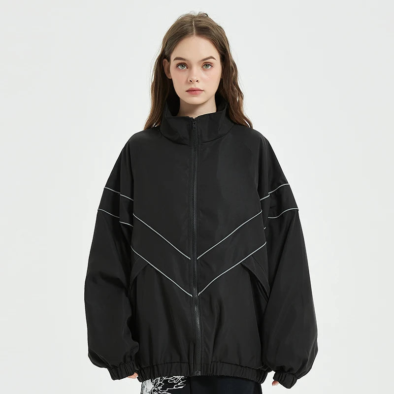 Sport Black Striped Zip Coat — back view