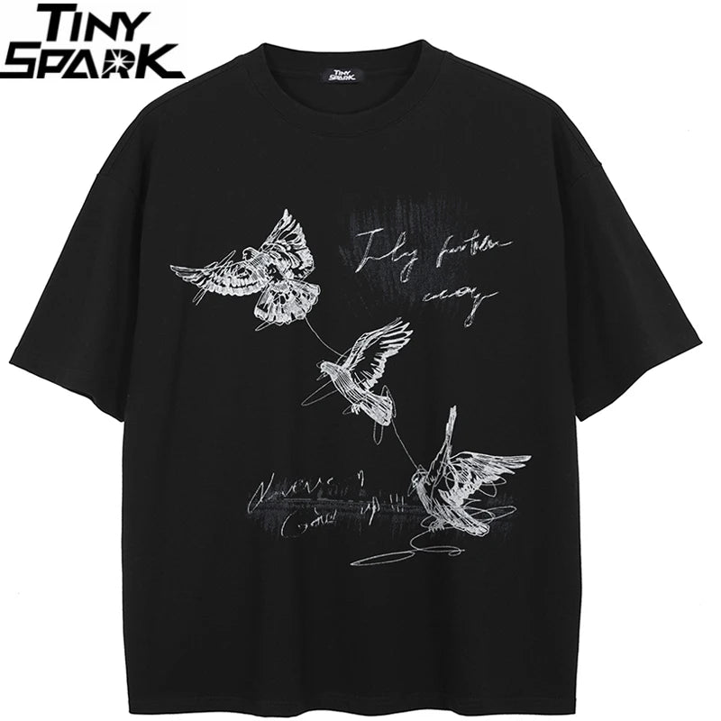 Print Black Faded T-Shirt — front view