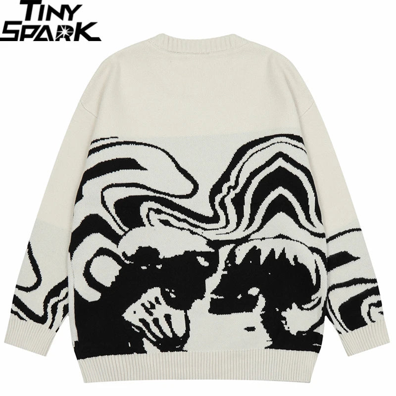 Retro Skull Graphic Knit Sweater — back view
