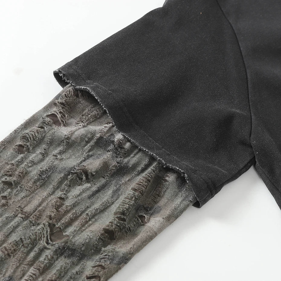 Vintage Camouflage Patchwork Long Sleeve Tee — fit shot