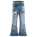Blue Ripped Denim Flare Jeans — styling shot