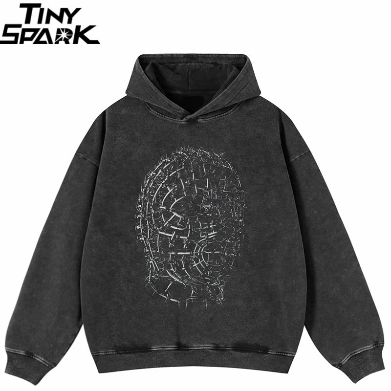 Spiny Black Graphic Hoodie — front view