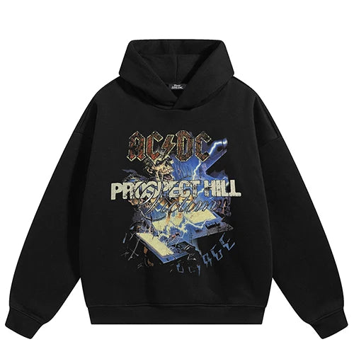 Hooded Vintage Black Skull Graphic Hoodie — fabric close-up