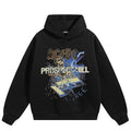Hooded Vintage Black Skull Graphic Hoodie — fabric close-up