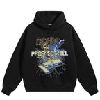 Hooded Vintage Black Skull Graphic Hoodie — fabric close-up