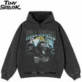 Washed Black Dog Graphic Oversized Hoodie — front view
