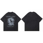 Soulmate Vintage Black Shadow Graphic Oversized T-Shirt — fabric close-up
