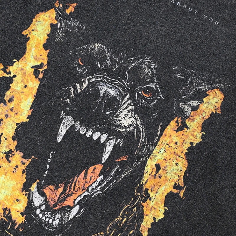 Black Fire Flame Washed T-Shirt — back view