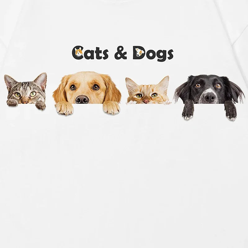 Y2K White Cats Graphic T-Shirt — detail shot