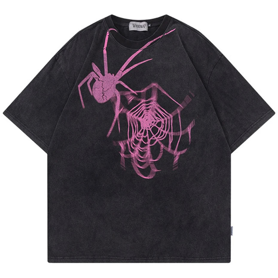 Y2K Black Spider Print Oversized T-Shirt — styling shot